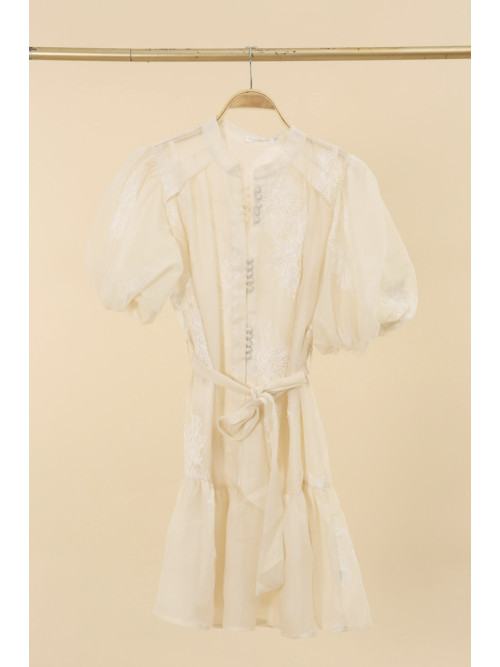 Robe chemisier courte à volants en voile brodé