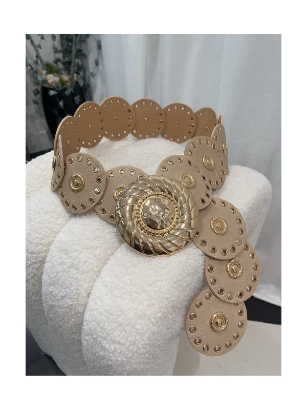 Ceinture à disques en cuir synthétique avec boucle dorée