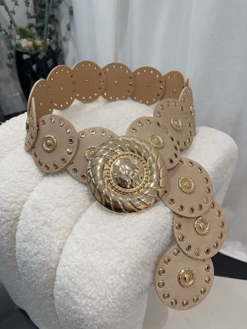 Ceinture à disques en cuir synthétique avec boucle dorée