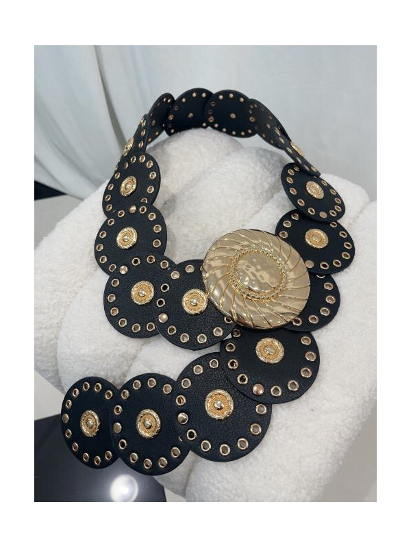 Ceinture à disques en cuir synthétique avec boucle dorée