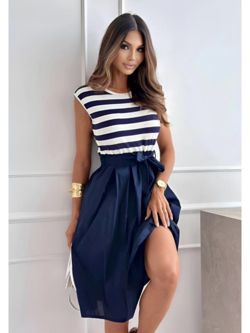Robe courte col rond sans manche buste marinière