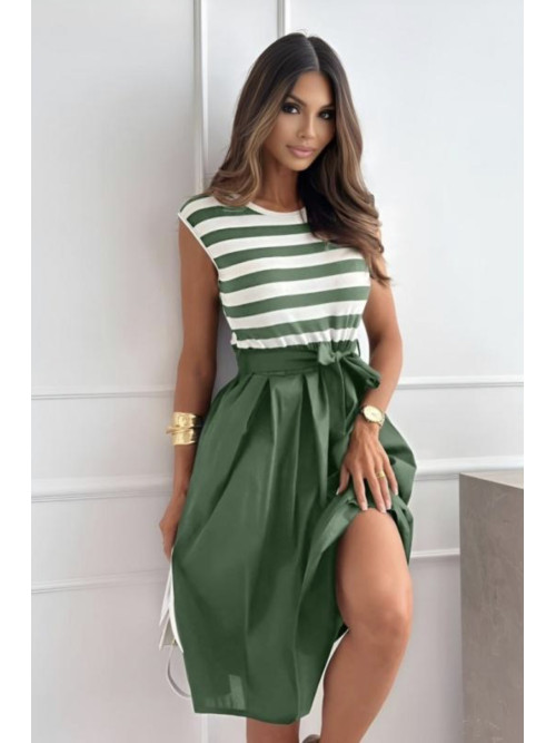 Robe courte col rond sans manche buste marinière