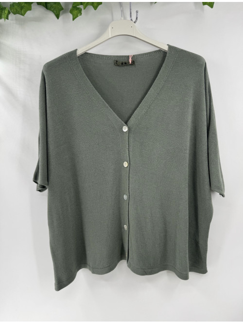 Gilet fin col V manches chauve-souris trois-quarts