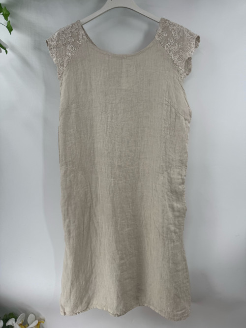 Robe courte droite en lin mancherons brodés Emporium