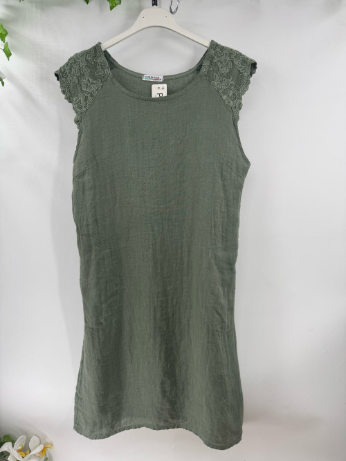 Robe courte droite en lin mancherons brodés Emporium