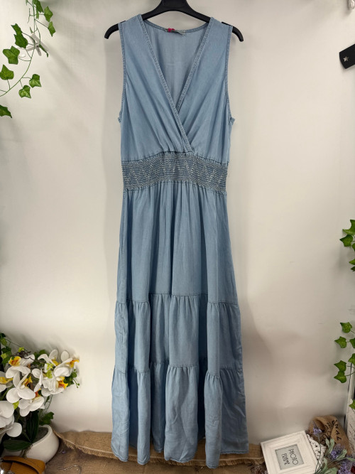 Robe longue en lyocell sans manche décolleté cache-cœur