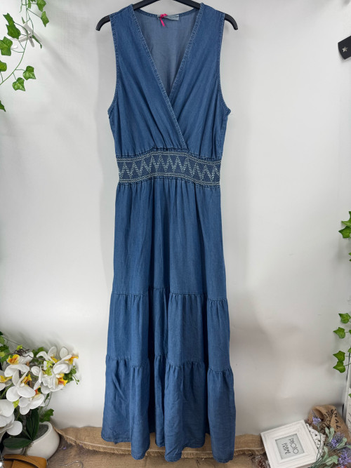 Robe longue en lyocell sans manche décolleté cache-cœur
