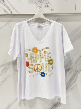 T-Shirt motif Hippie col V...