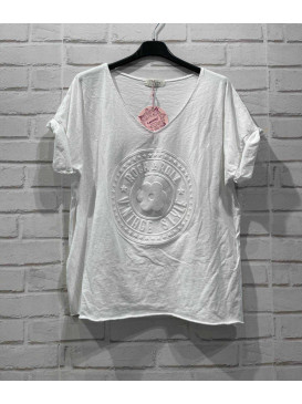 T-shirt col V motif cercle...