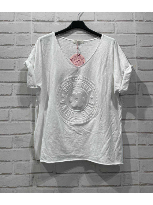 T-shirt col V motif cercle fleur Rock 3D Lacomy