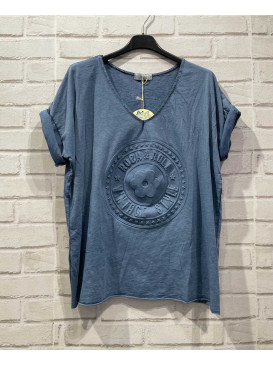 T-shirt col V motif cercle...