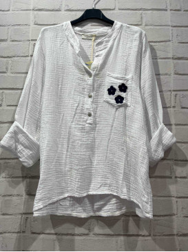 Chemise sans col en gaze de...