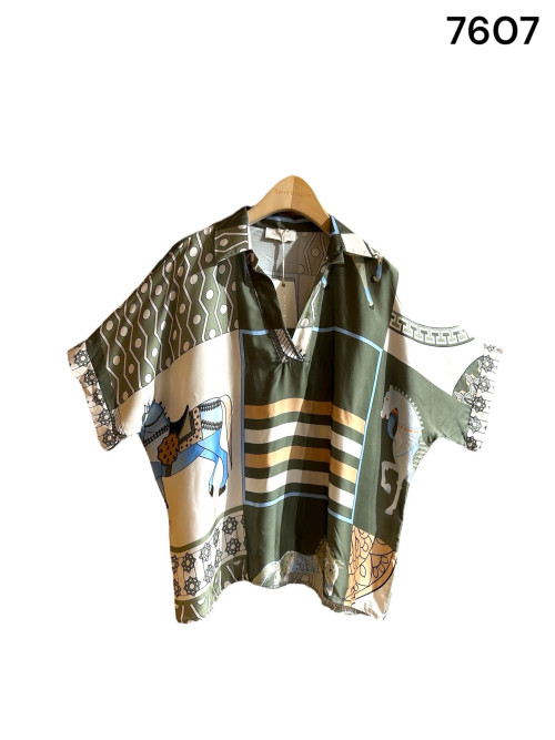 Blouse fluide col chemise imprimé Hermès