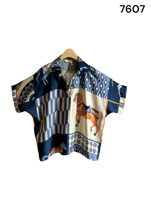 Blouse fluide col chemise imprimé Hermès