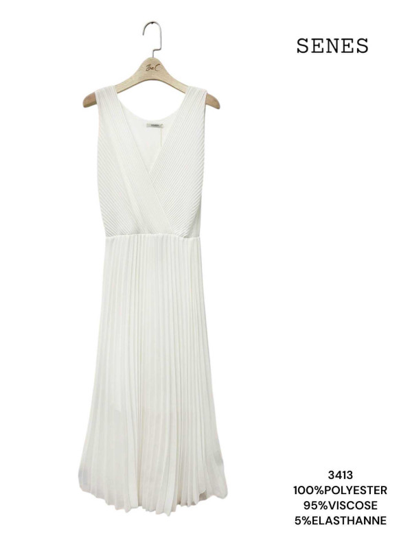 Robe longue plissée décolleté cache-cœur sans manche Sénès