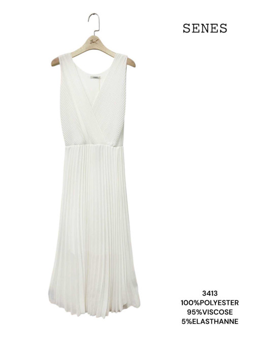 Robe longue plissée décolleté cache-cœur sans manche Sénès