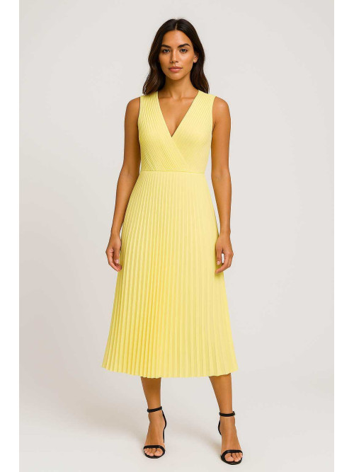 Robe longue plissée décolleté cache-cœur sans manche Sénès