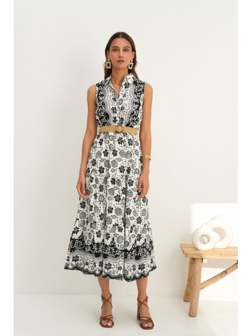 Robe longue imprimé fleurs et broderie anglaise