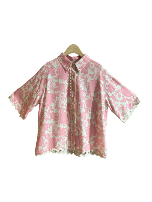 Chemise oversized imprimé rétro bords festonnés
