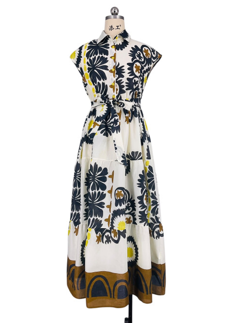 Robe chemisier longue à volants imprimée