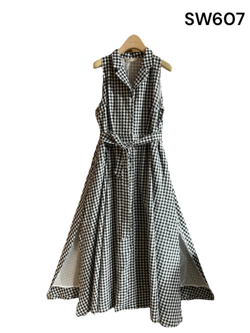 Robe chemisier sans manche imprimé vichy rétro