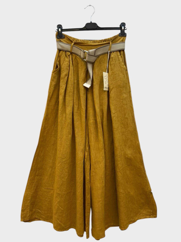 Pantalon large façon jupe-culotte en lin