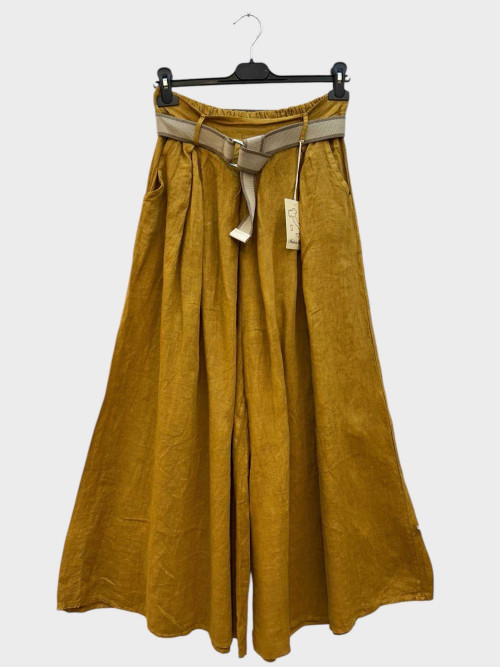 Pantalon large façon jupe-culotte en lin