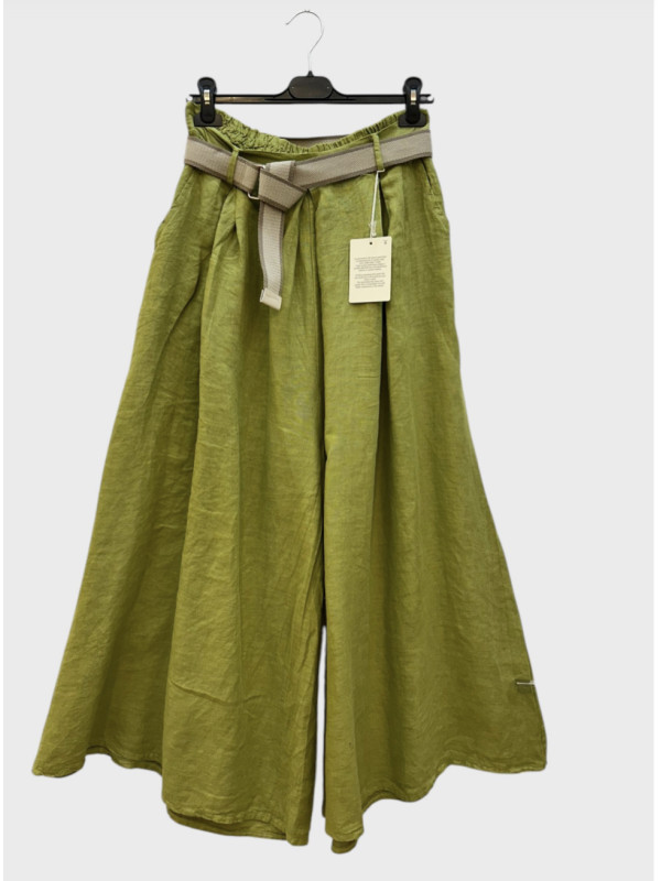 Pantalon large façon jupe-culotte en lin