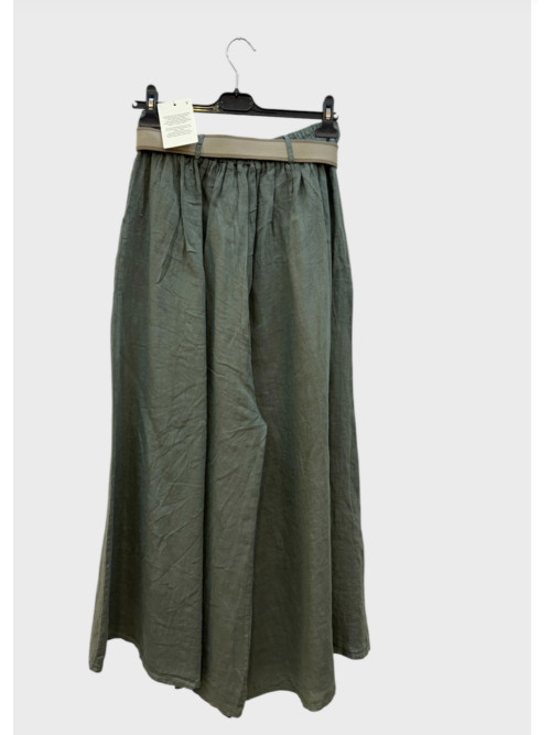Pantalon large façon jupe-culotte en lin