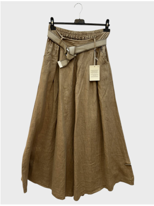 Pantalon large façon jupe-culotte en lin