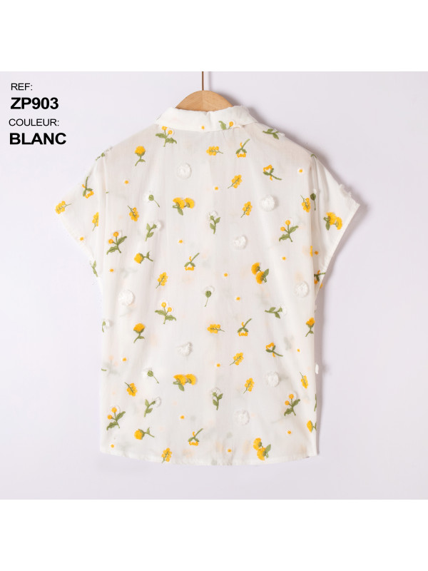 Chemise fleurs brodées et reliefées sans manche