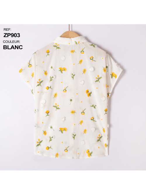 Chemise fleurs brodées et reliefées sans manche