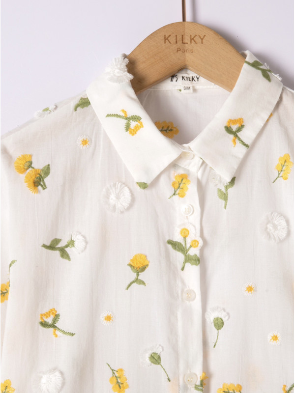 Chemise fleurs brodées et reliefées sans manche