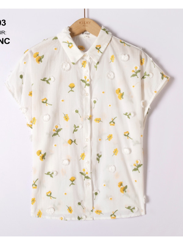 Chemise fleurs brodées et reliefées sans manche