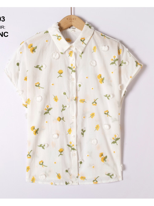 Chemise fleurs brodées et reliefées sans manche