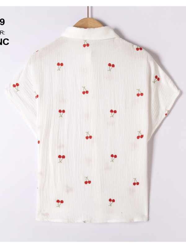 Chemise en gaze de coton brodée de cerises Kilky