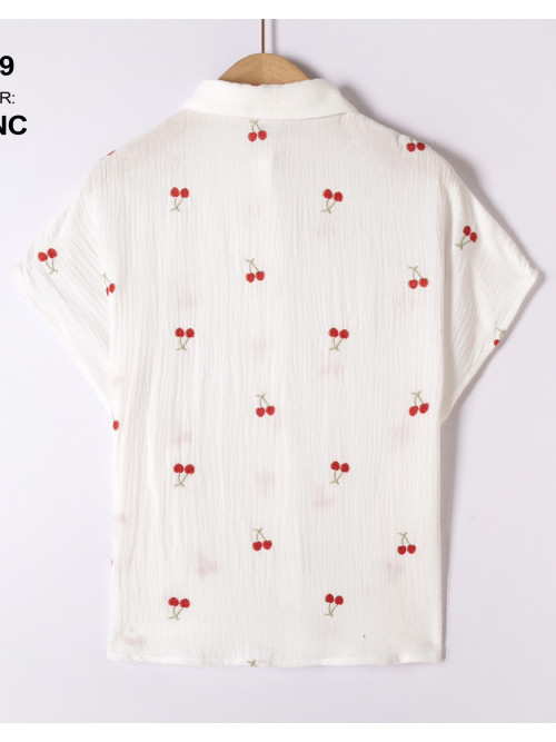 Chemise en gaze de coton brodée de cerises Kilky