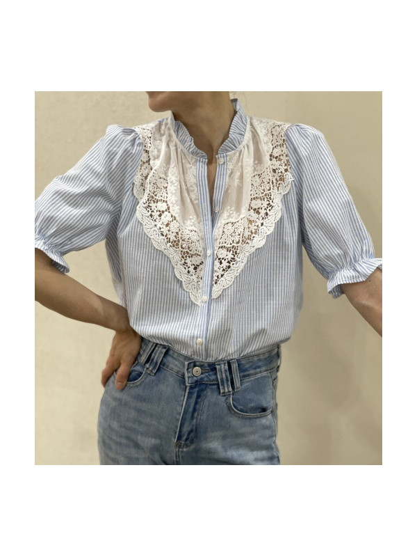 Chemise bohème rayée plastron en guipure It Hippie