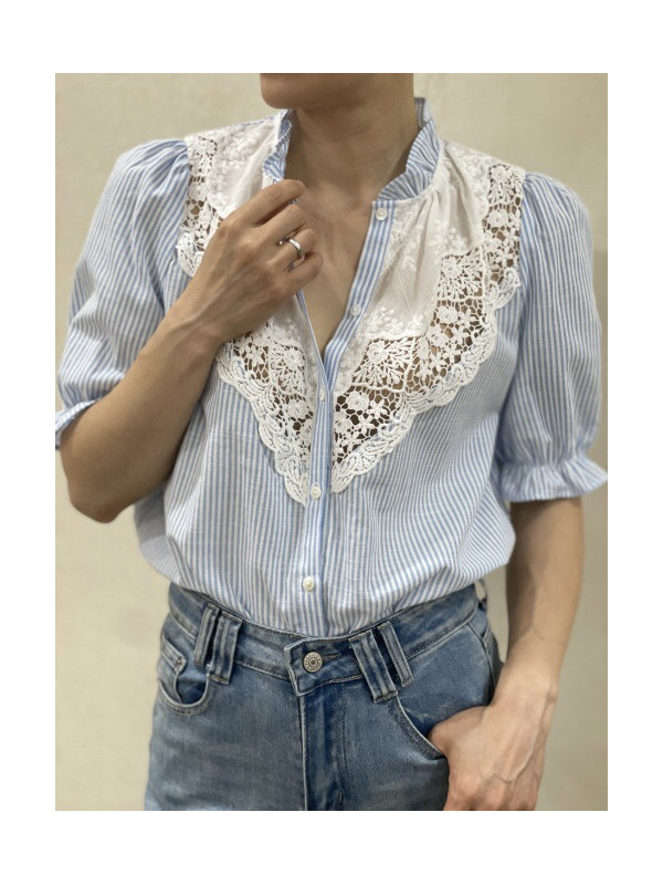 Chemise bohème rayée plastron en guipure It Hippie