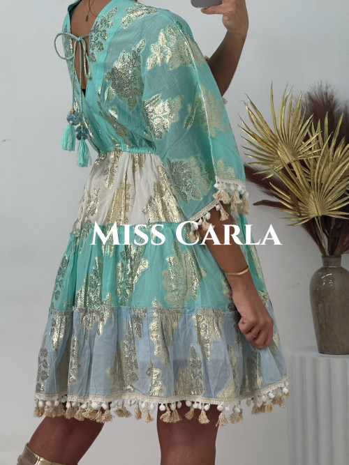 Robe "antica" courte motifs brodés et lurex