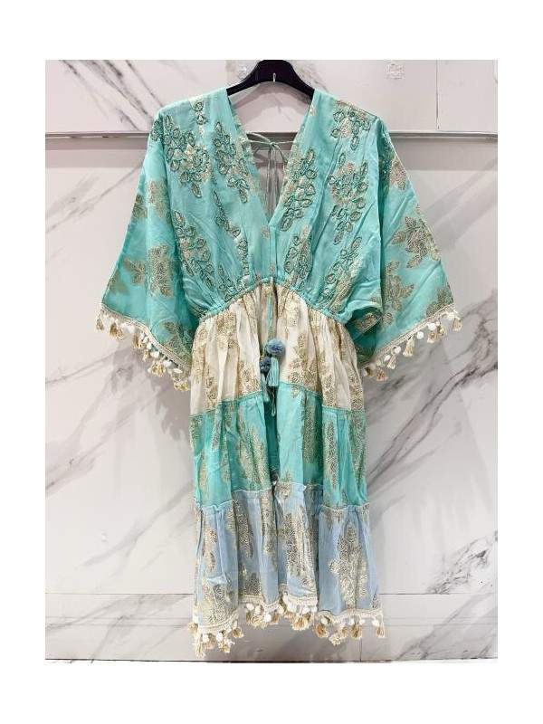 Robe "antica" courte motifs brodés et lurex