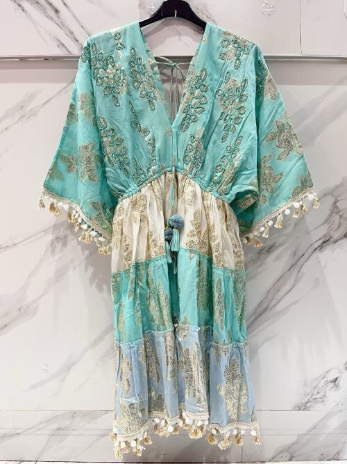 Robe "antica" courte motifs brodés et lurex