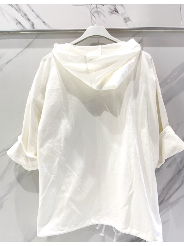 Veste à capuche zippée broderies et sequins devant