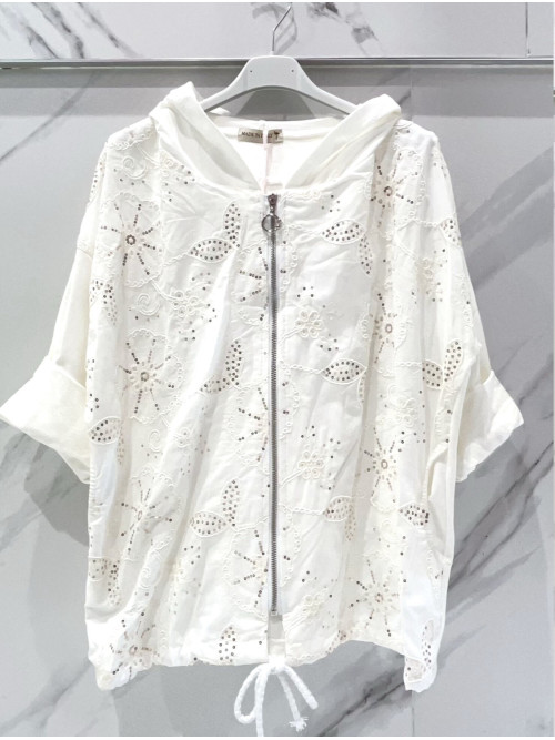 Veste à capuche zippée broderies et sequins devant