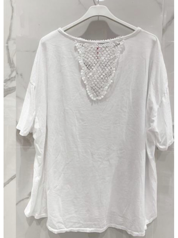 T-shirt oversized étoile en jean et strass col V Mina Rosa