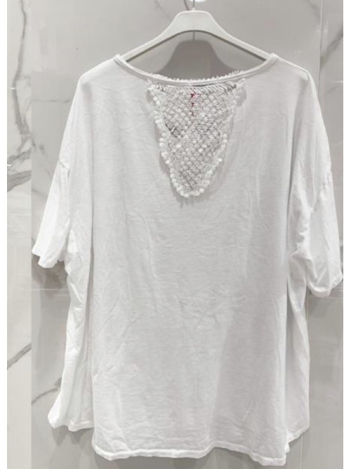 T-shirt oversized étoile en jean et strass col V Mina Rosa