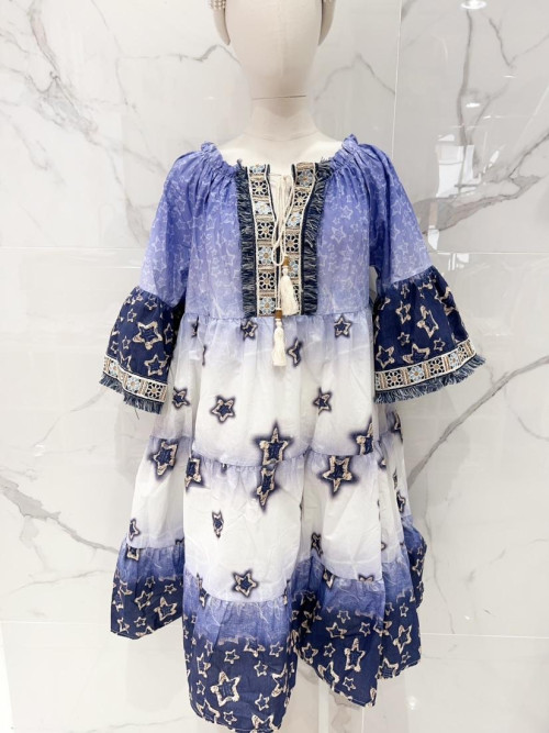 Robe courte oversized imprimé étoiles à volants Mina Rosa