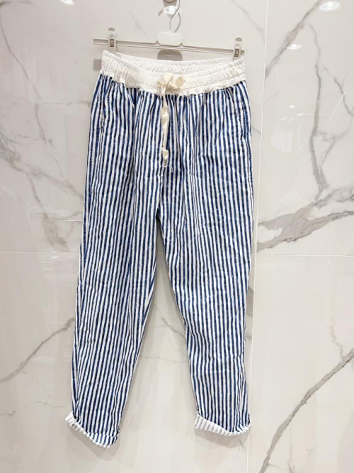 Pantalon en lin et coton rayé