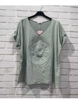 T-shirt col V motif cercle...