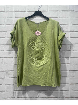 T-shirt col V motif cercle...